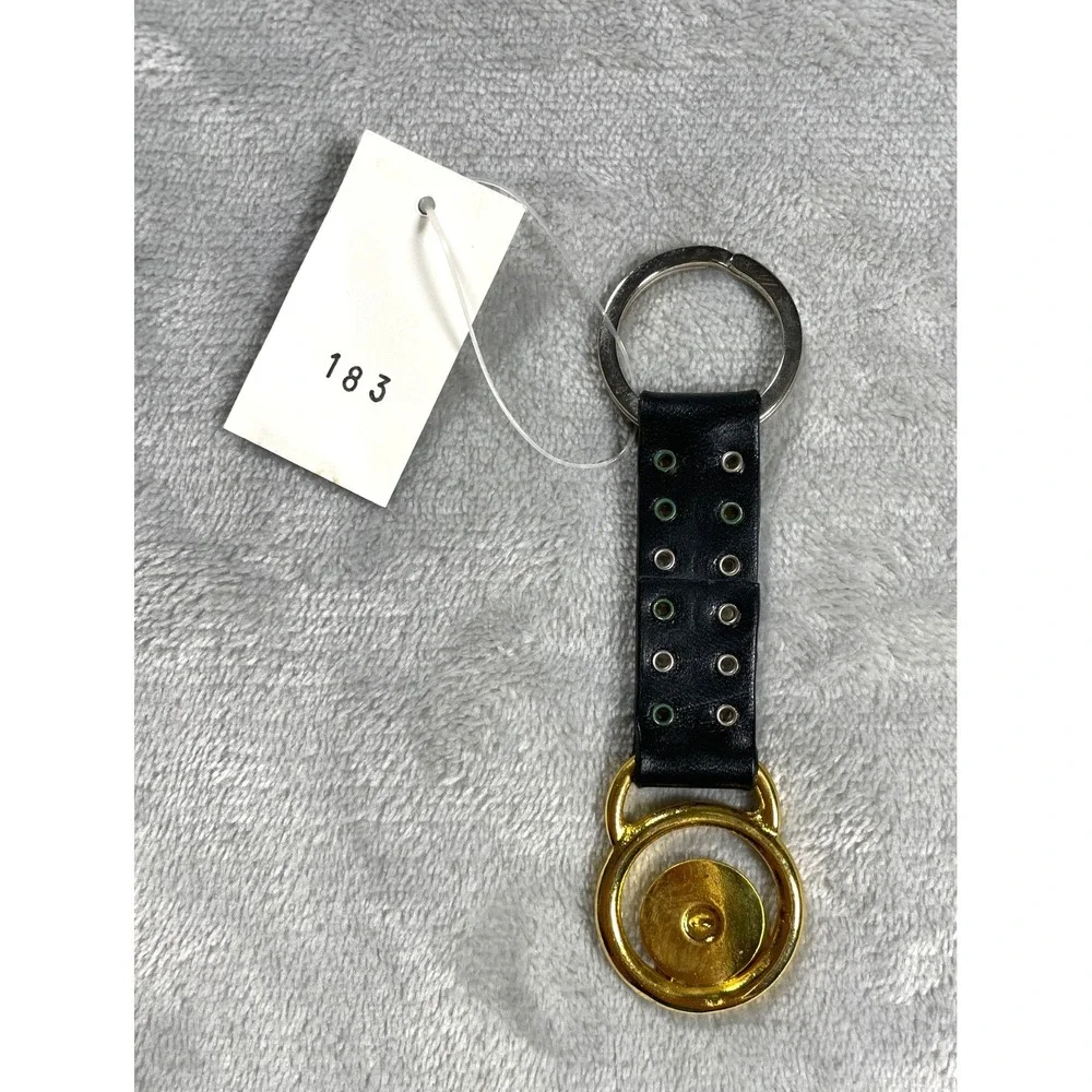 Vintage Gianni Versace Medusa Keychain Black Gold Leather Studded With Box Tag